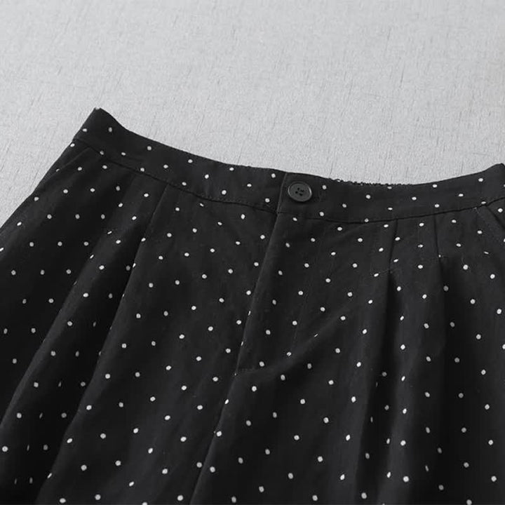 Buddha Stones Polka Dot Lace Patchwork Cotton Women's Wide Leg Capri Pants With Pockets - image 1