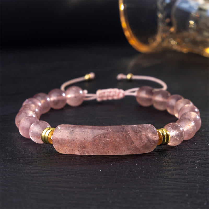 Buddha Stones Amethyst Green Aventurine Tiger Eye Strawberry Quartz Positive Transformation Bracelet - Strawberry Quartz(Wrist Circumference 14-18cm) - image 7