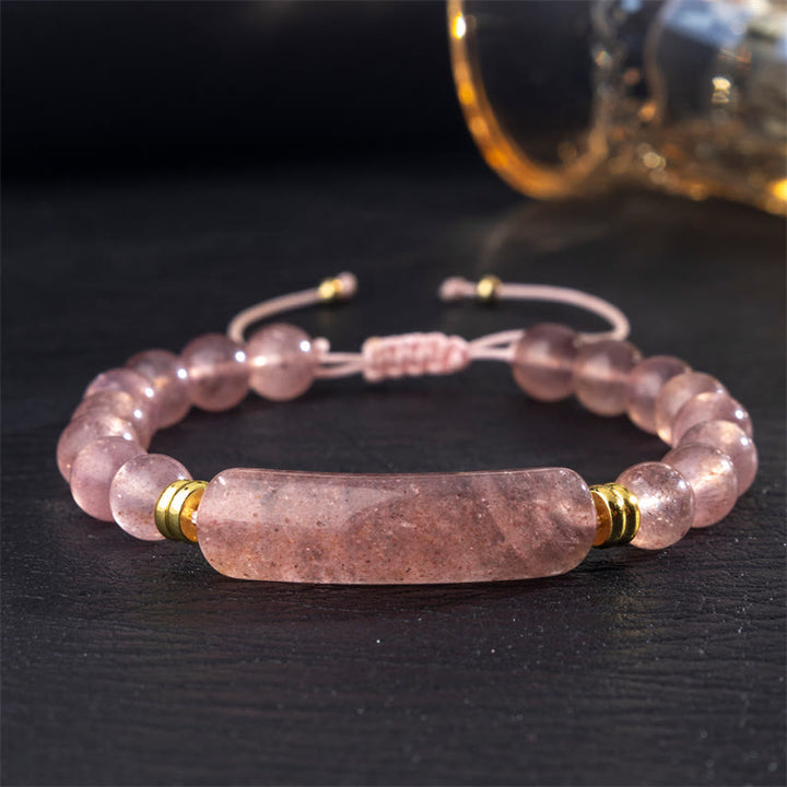 Buddha Stones Amethyst Green Aventurine Tiger Eye Strawberry Quartz Positive Transformation Bracelet - Strawberry Quartz(Wrist Circumference 14-18cm) - image 7