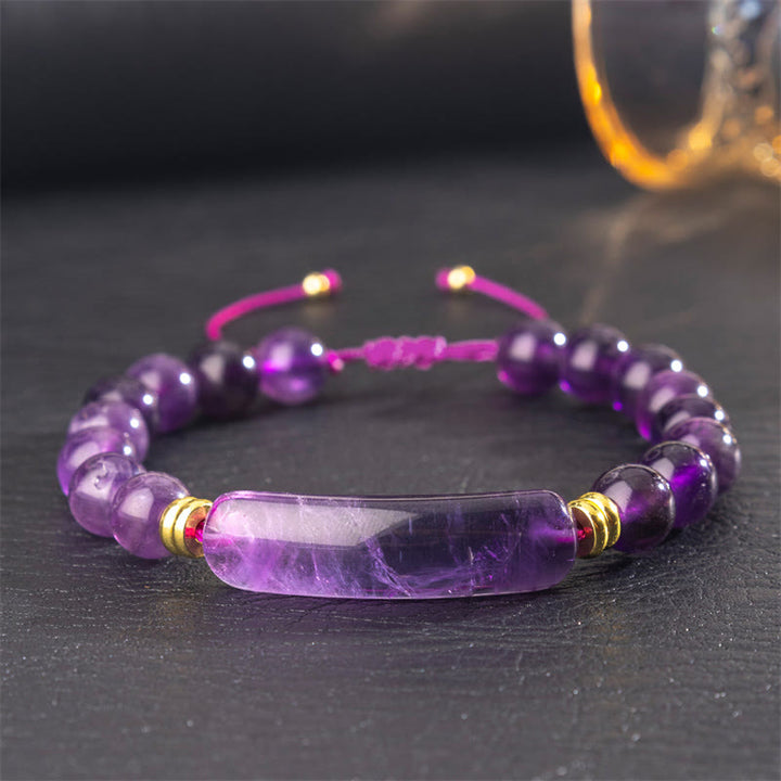 Buddha Stones Amethyst Green Aventurine Tiger Eye Strawberry Quartz Positive Transformation Bracelet - Amethyst(Wrist Circumference 14-18cm) - image 5