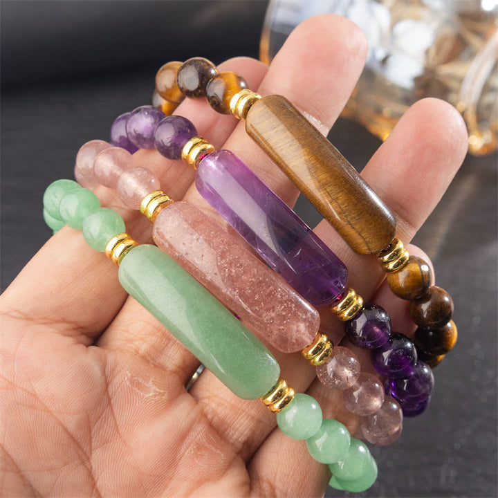 Buddha Stones Amethyst Green Aventurine Tiger Eye Strawberry Quartz Positive Transformation Bracelet - image 11