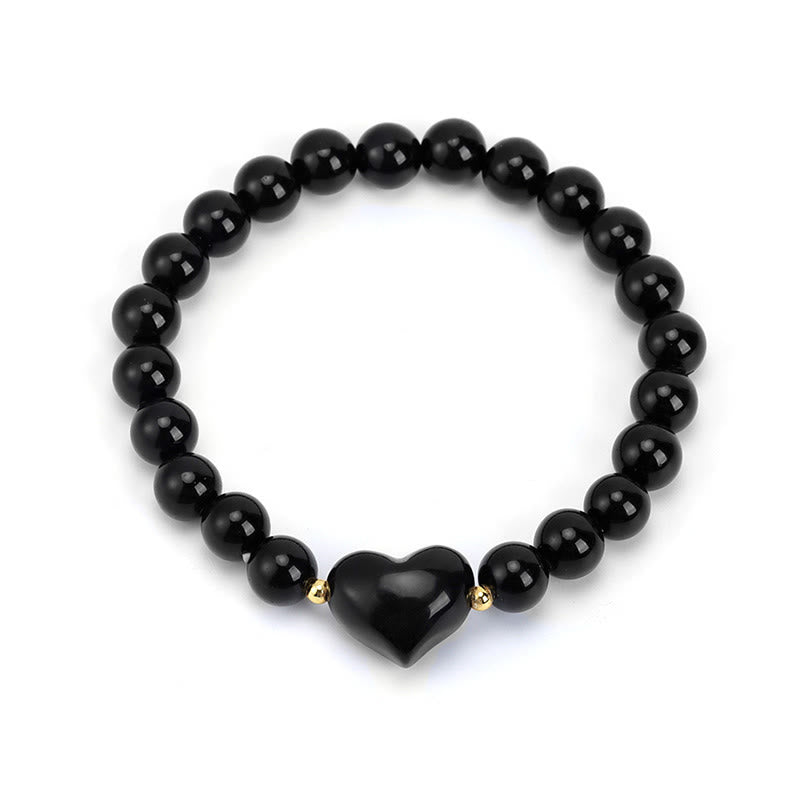 Buddha Stones Natural Amethyst Green Aventurine Tiger Eye Strawberry Quartz Love Heart Spiritual Bracelet - Black Obsidian(Wrist Circumference 14-16cm) - image 16