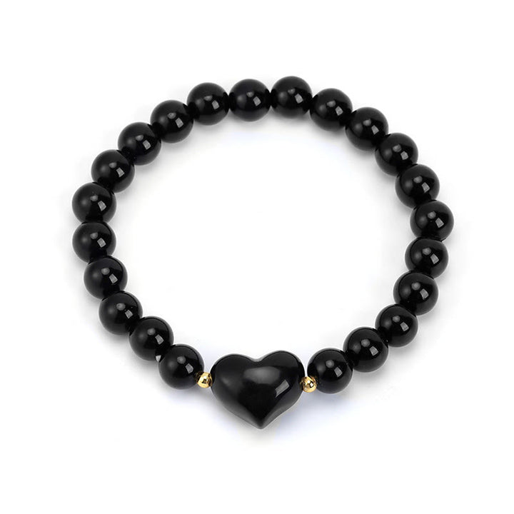 Buddha Stones Natural Amethyst Green Aventurine Tiger Eye Strawberry Quartz Love Heart Spiritual Bracelet - Black Obsidian(Wrist Circumference 14-16cm) - image 16