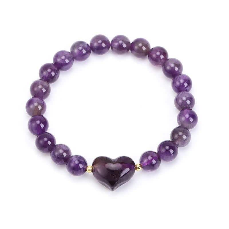 Buddha Stones Natural Amethyst Green Aventurine Tiger Eye Strawberry Quartz Love Heart Spiritual Bracelet - Amethyst(Wrist Circumference 14-16cm) - image 0