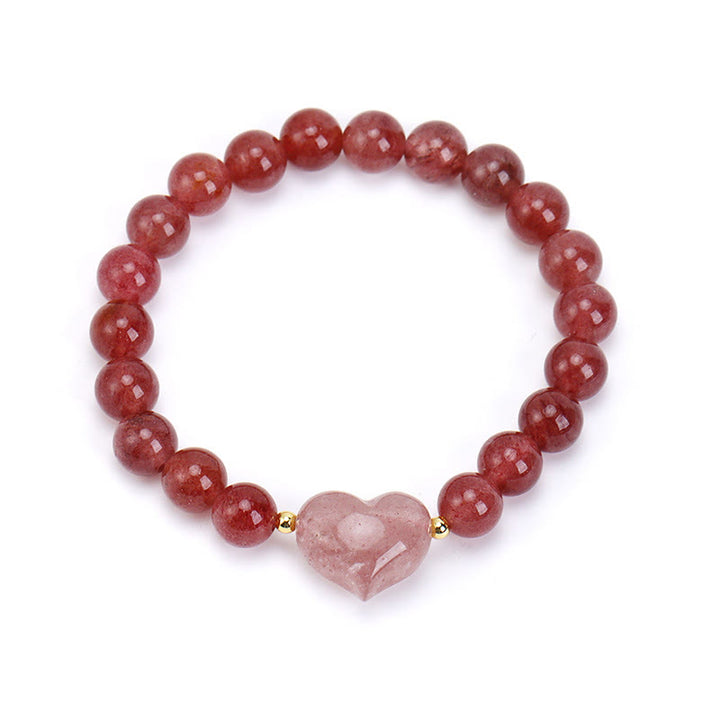 Buddha Stones Natural Amethyst Green Aventurine Tiger Eye Strawberry Quartz Love Heart Spiritual Bracelet - Strawberry Quartz(Wrist Circumference 14-16cm) - image 25