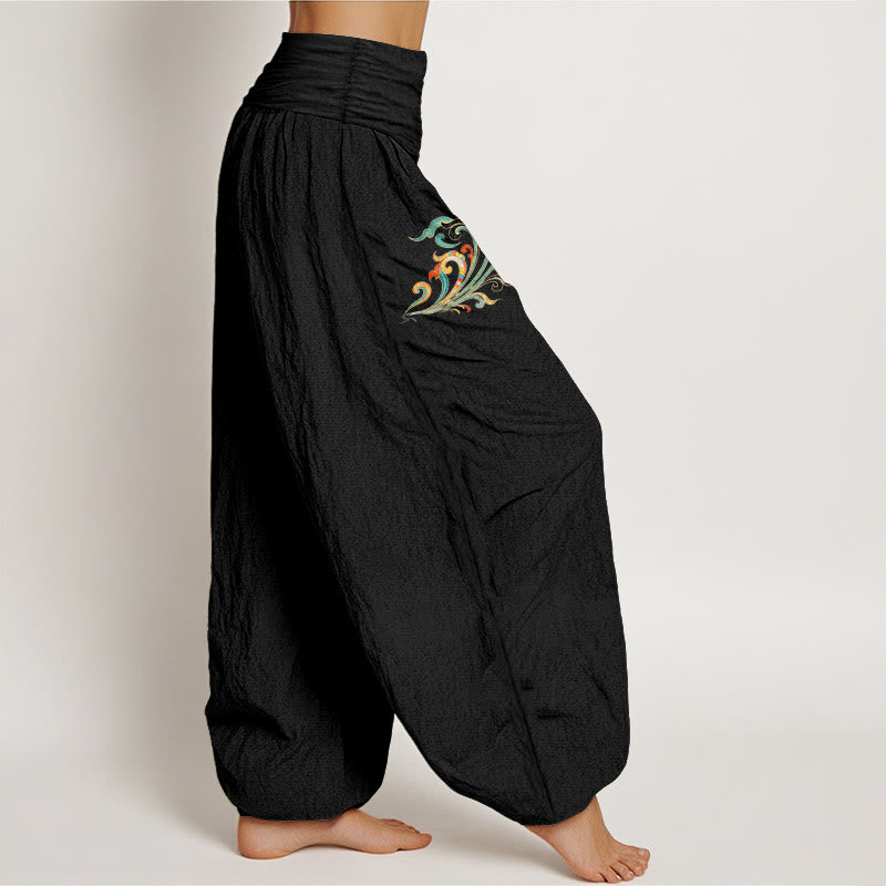 Buddha Stones Cotton Colorful Lotus Flower Pattern Women's Elastic Waist Harem Pants - image 7