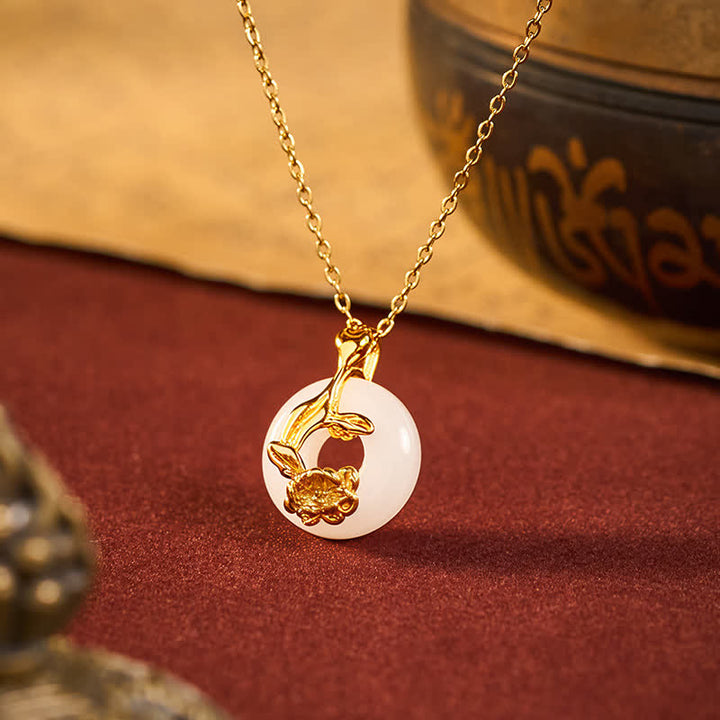Buddha Stones 925 Sterling Silver Peony Peace Buckle Hetian White Jade Blessing Necklace Pendant - Peony&Peace Buckle - White Jade(Harmony ♥ Luck) - image 0