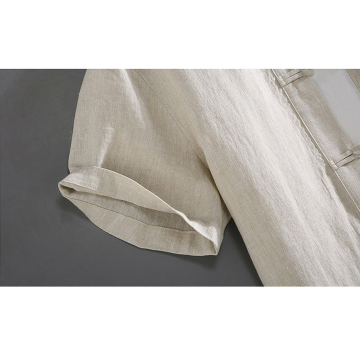 Buddha Stones Vintage Plain Tang Suit Chinese Frog-Button Men's Shirt With Pockets - image 2