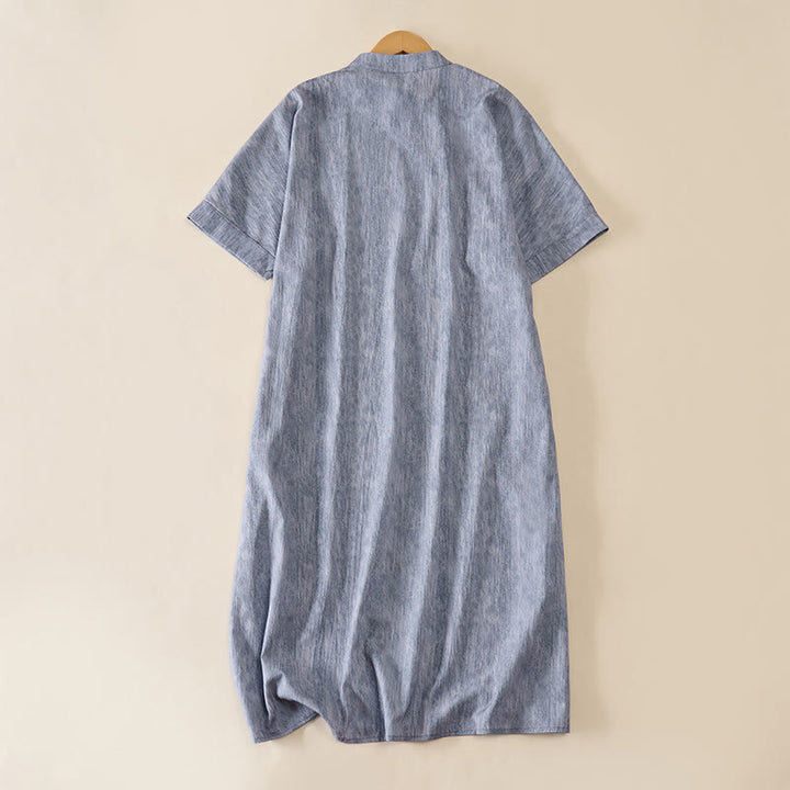 Buddha Stones Summer Crew Neck Plain Short Sleeve Below Knee Dress - image 7