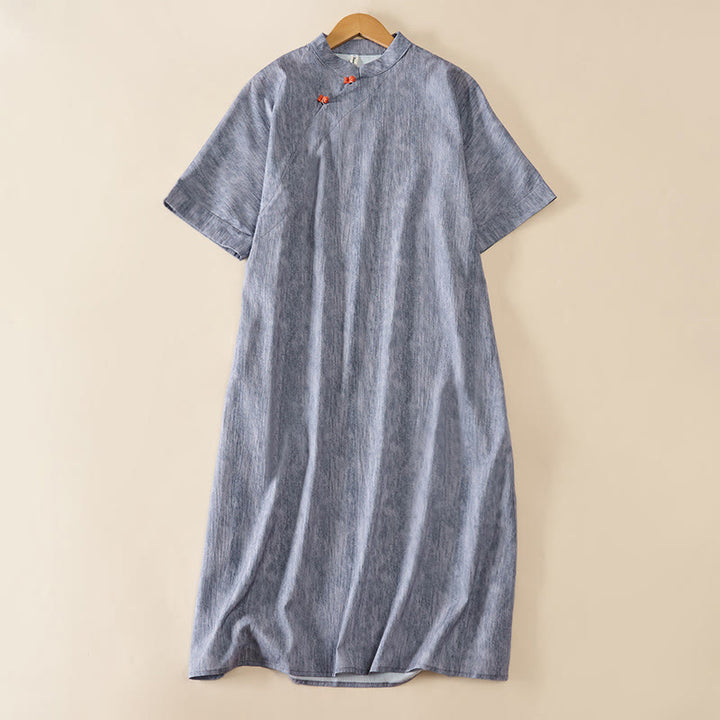 Buddha Stones Summer Crew Neck Plain Short Sleeve Below Knee Dress - DarkGray - US14，UK/AU18，EU46 (2XL) - image 6