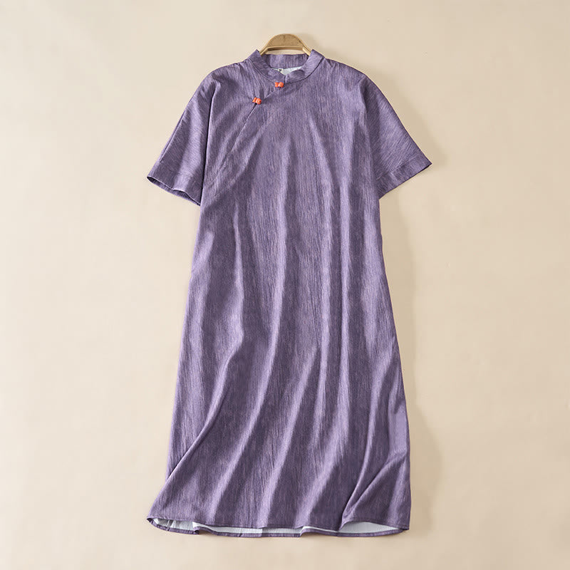 Buddha Stones Summer Crew Neck Plain Short Sleeve Below Knee Dress - MediumPurple - US14，UK/AU18，EU46 (2XL) - image 0