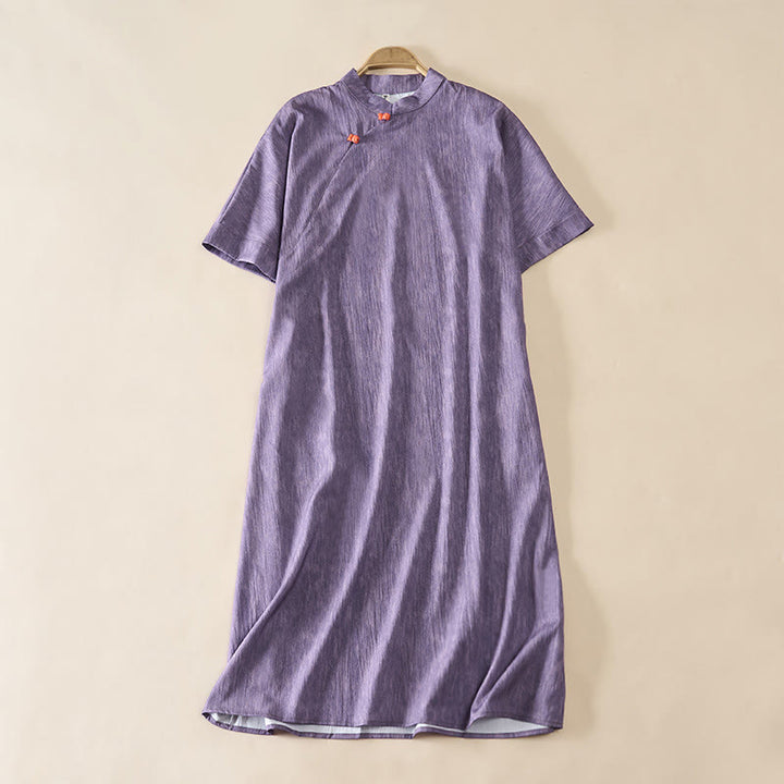 Buddha Stones Summer Crew Neck Plain Short Sleeve Below Knee Dress - MediumPurple - US14，UK/AU18，EU46 (2XL) - image 0
