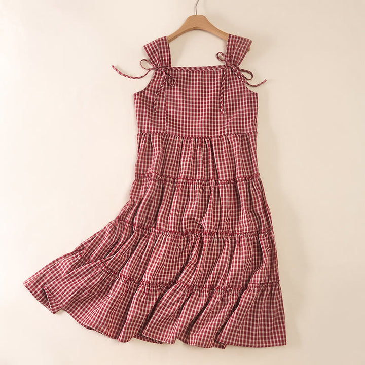 Buddha Stones Plaid Sleeveless Summer Below Knee Dress With Pockets - image 1