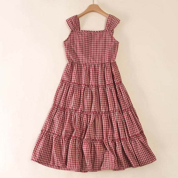 Buddha Stones Plaid Sleeveless Summer Below Knee Dress With Pockets - image 2