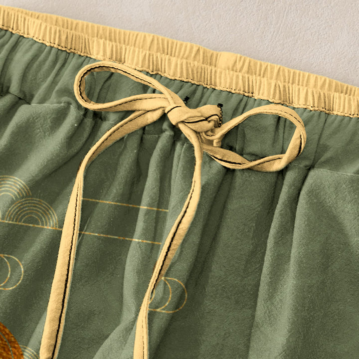 Buddha Stones Pure Cotton Koi Fish Wave Pattern Women's Elastic Waist Pants With Pockets - image 2