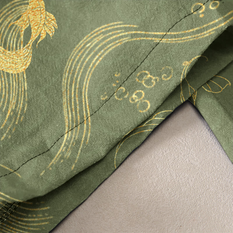 Buddha Stones Pure Cotton Koi Fish Wave Pattern Women's Elastic Waist Pants With Pockets - image 4