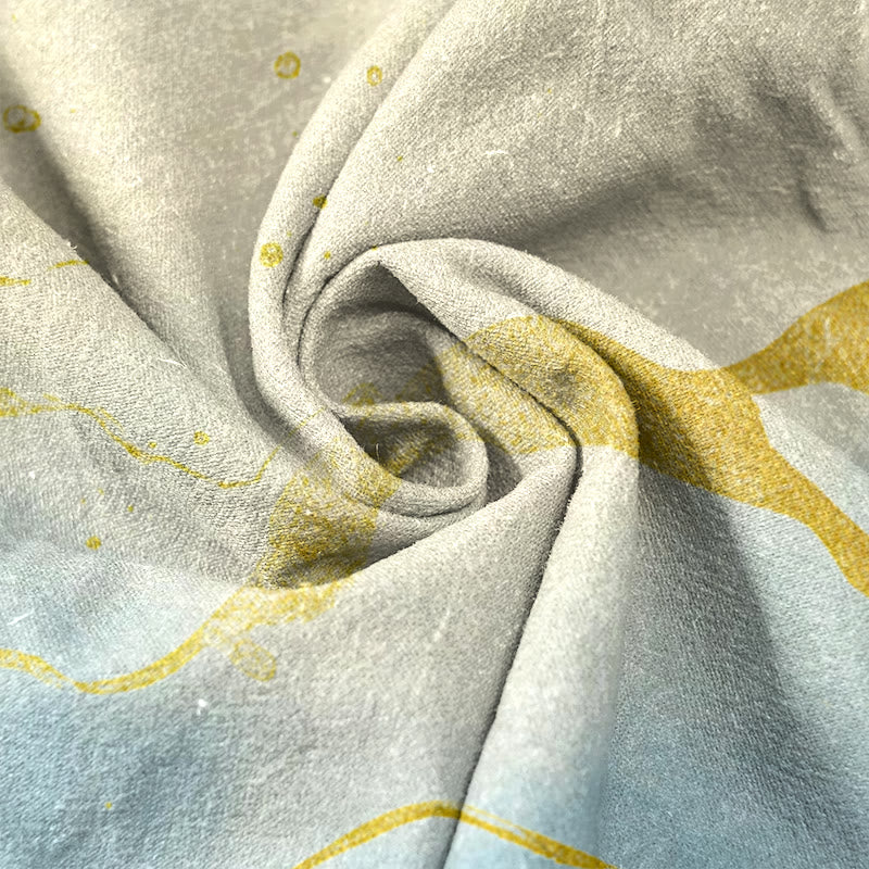 Buddha Stones Pure Cotton Ink Flower Golden Lines Pattern Women's Elastic Waist Pants With Pockets - image 1