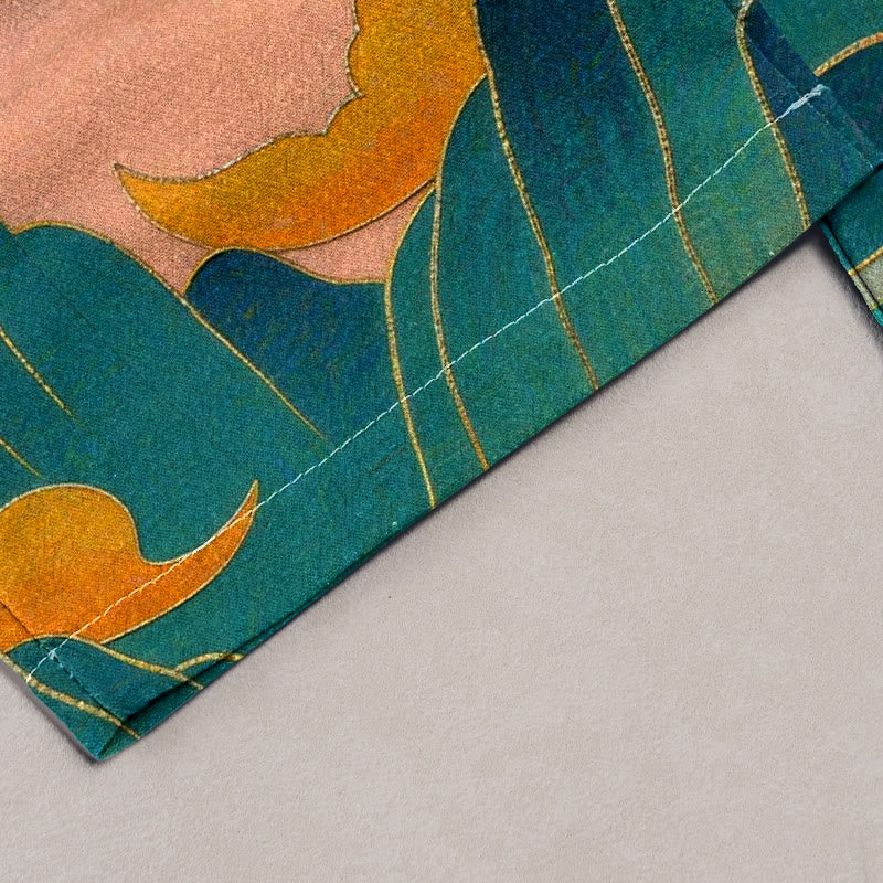 Buddha Stones Pure Cotton Deer Mountain Lotus Pattern Women's Elastic Waist Pants With Pockets - image 1