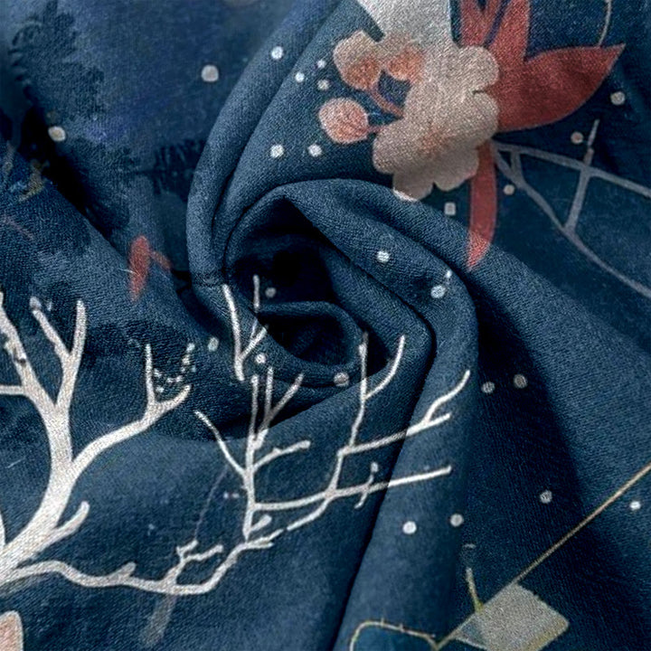 Buddha Stones Pure Cotton Pink Blossom Deer Mountain Pattern Women's Elastic Waist Pants With Pockets - image 2