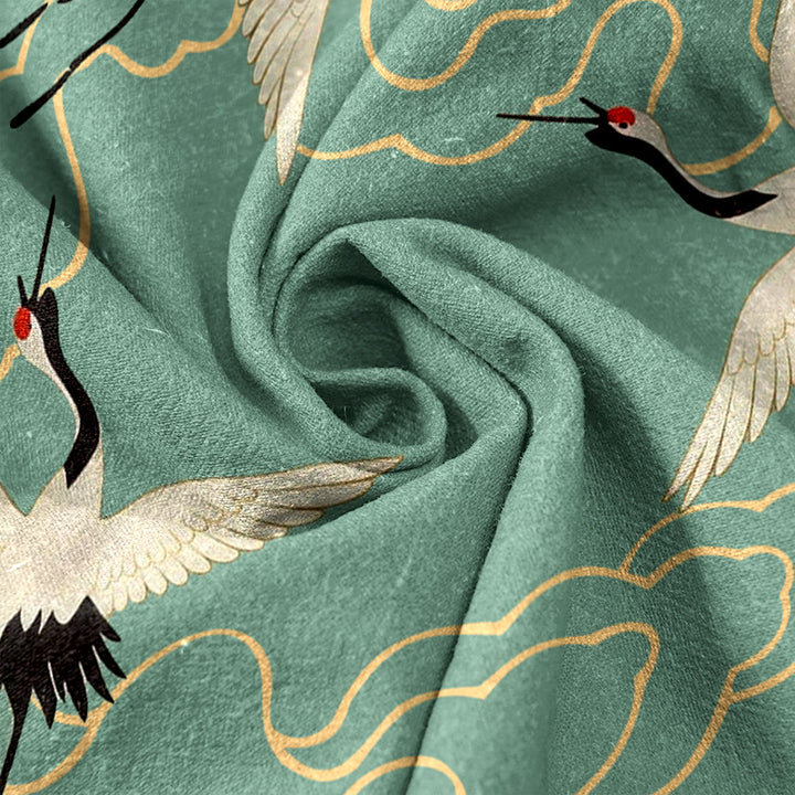 Buddha Stones Pure Cotton Crane Cloud Pattern Women's Elastic Waist Pants With Pockets - image 2