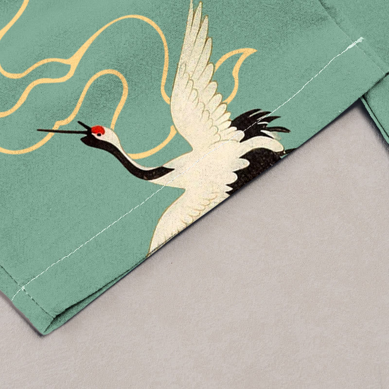 Buddha Stones Pure Cotton Crane Cloud Pattern Women's Elastic Waist Pants With Pockets - image 1