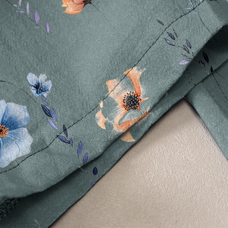 Buddha Stones Pure Cotton Wildflower Peach Blossom Pattern Women's Elastic Waist Pants With Pockets - image 2