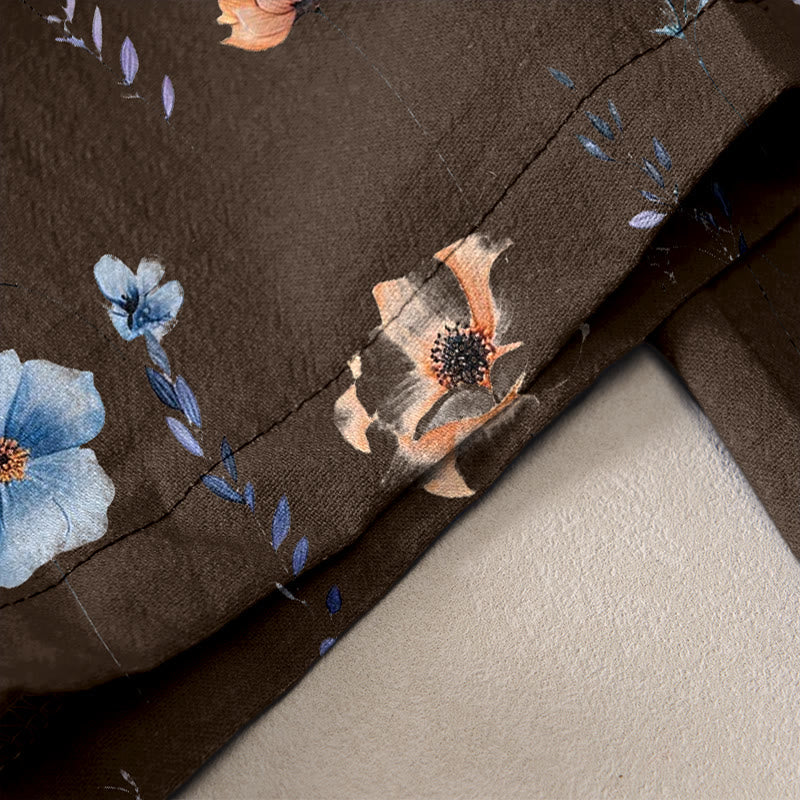 Buddha Stones Pure Cotton Wildflower Peach Blossom Pattern Women's Elastic Waist Pants With Pockets - image 6