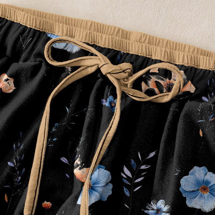 Buddha Stones Pure Cotton Wildflower Peach Blossom Pattern Women's Elastic Waist Pants With Pockets - image 9