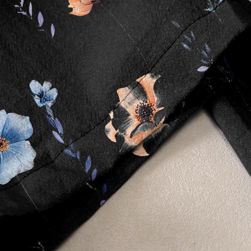 Buddha Stones Pure Cotton Wildflower Peach Blossom Pattern Women's Elastic Waist Pants With Pockets - image 10