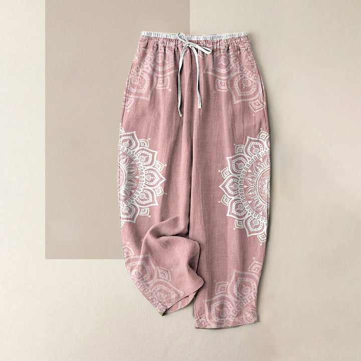 Buddha Stones Pure Cotton Mandala Pattern Women's Elastic Waist Pants With Pockets - LightPink - US16，UK/AU20，EU48 (3XL) - image 3