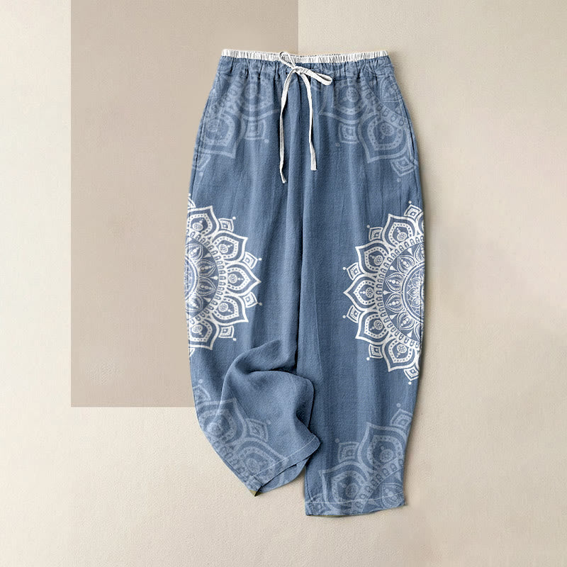 Buddha Stones Pure Cotton Mandala Pattern Women's Elastic Waist Pants With Pockets - CornflowerBlue - US16，UK/AU20，EU48 (3XL) - image 6