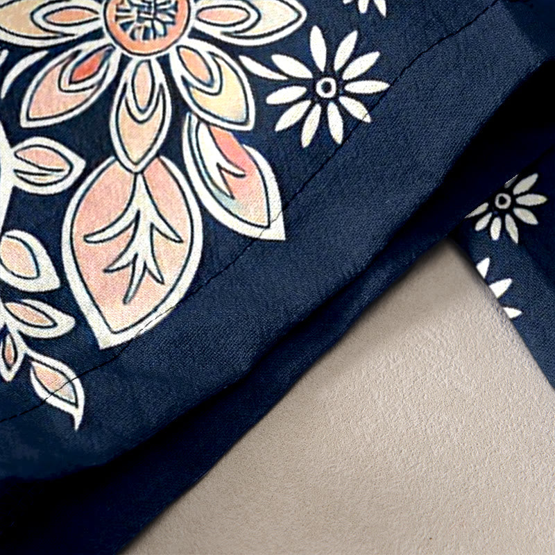 Buddha Stones Pure Cotton Paisley Lotus Pattern Women's Elastic Waist Pants With Pockets - image 2