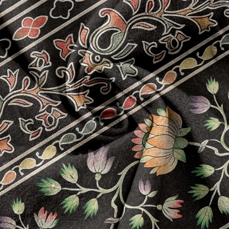 Buddha Stones Pure Cotton Paisley Lotus Pattern Women's Elastic Waist Pants With Pockets - image 11