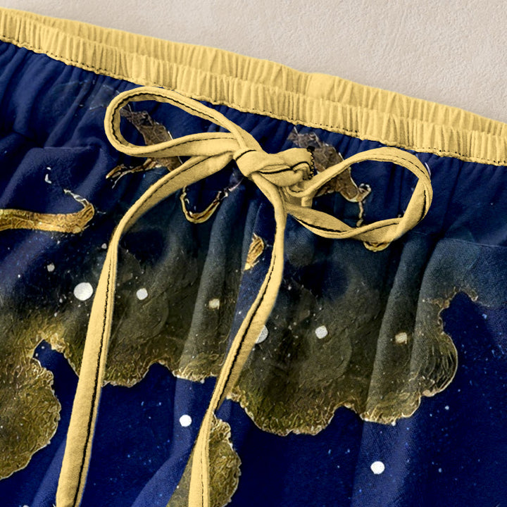 Buddha Stones Pure Cotton Crane Cloud Mountain Pattern Women's Elastic Waist Pants With Pockets - image 1