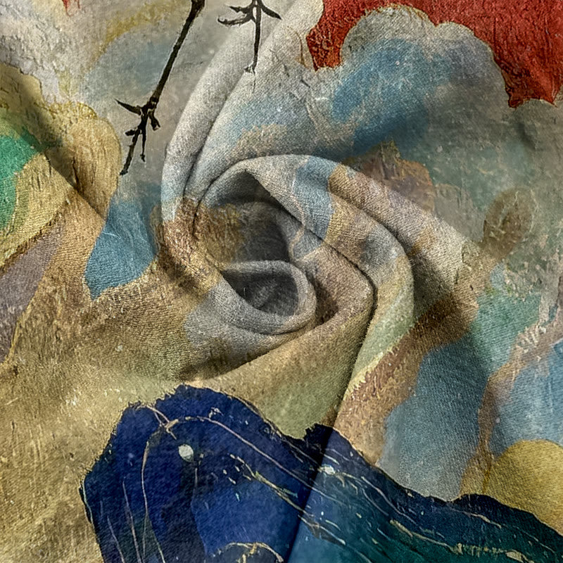 Buddha Stones Pure Cotton Crane Cloud Mountain Pattern Women's Elastic Waist Pants With Pockets - image 11