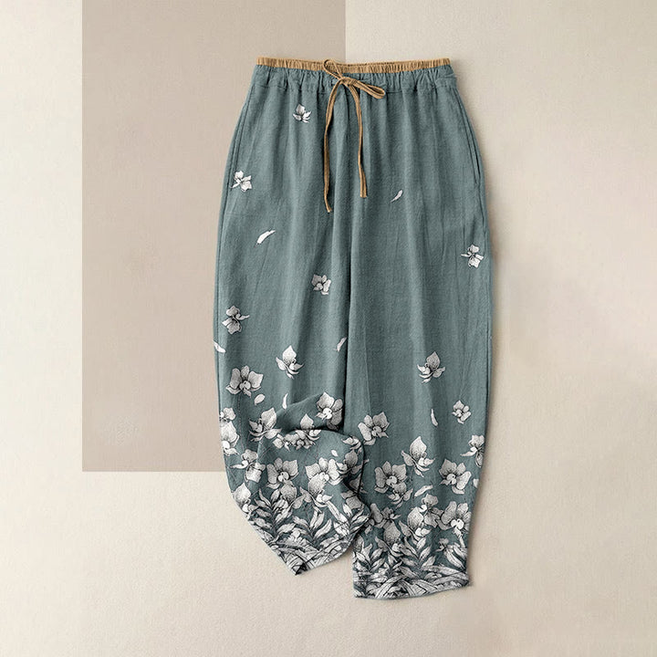 Buddha Stones Pure Cotton Flower Petal Pattern Women's Elastic Waist Pants With Pockets - LightSeaGreen - US16，UK/AU20，EU48 (3XL) - image 0