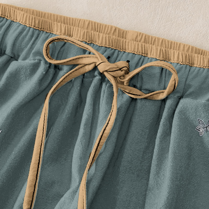 Buddha Stones Pure Cotton Flower Petal Pattern Women's Elastic Waist Pants With Pockets - image 1