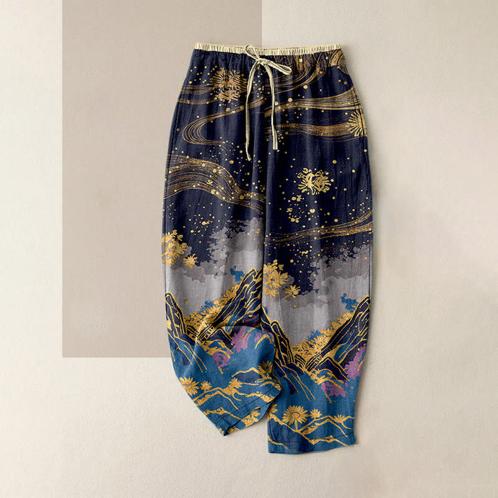 Buddha Stones Pure Cotton Flower Petal Pattern Women's Elastic Waist Pants With Pockets - MidnightBlue - US16，UK/AU20，EU48 (3XL) - image 4