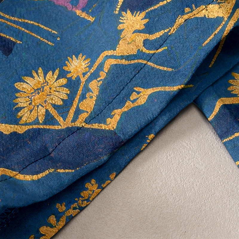 Buddha Stones Pure Cotton Flower Petal Pattern Women's Elastic Waist Pants With Pockets - image 6