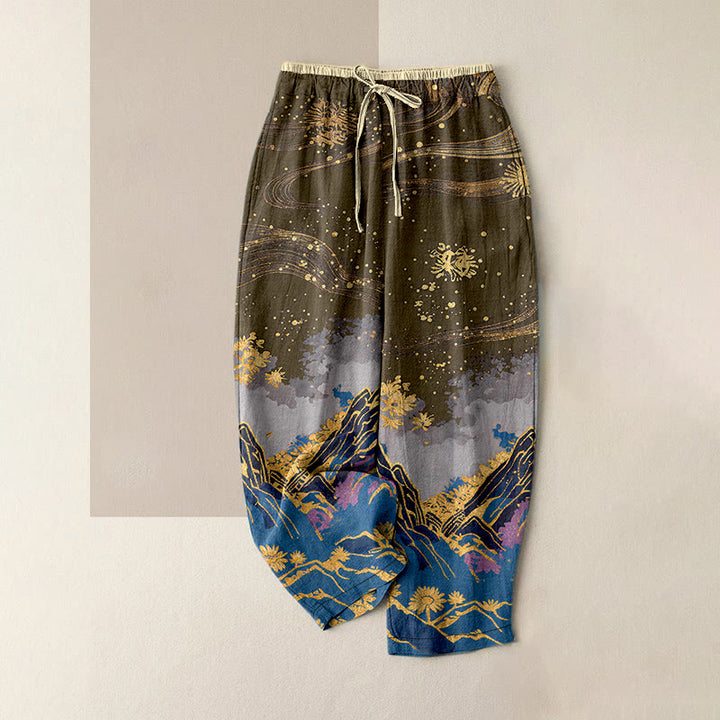 Buddha Stones Pure Cotton Flower Petal Pattern Women's Elastic Waist Pants With Pockets - DarkGoldenrod - US16，UK/AU20，EU48 (3XL) - image 8