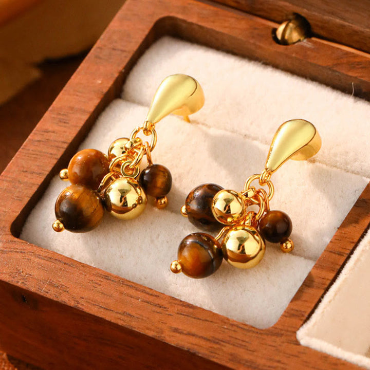 Buddha Stones Tiger Eye Round Bead Fish Tail Irregular Design Protection Earrings - Grape(925 Sterling Silver Posts) - image 4