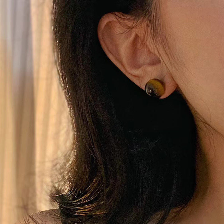 Buddha Stones Simple Tiger Eye Retro Round Protection Stud Earrings - image 7