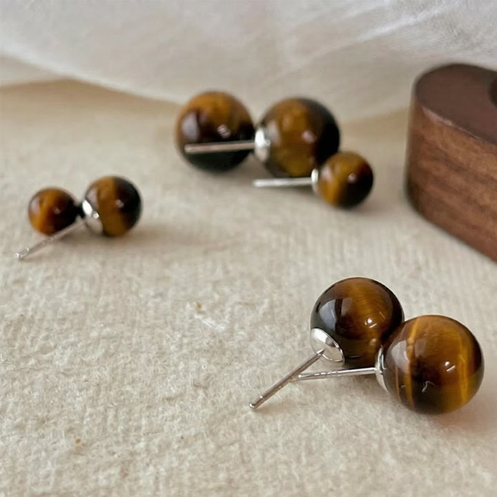 Buddha Stones Simple Tiger Eye Retro Round Protection Stud Earrings - image 5
