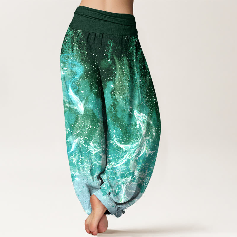 Buddha Stones Cotton Koi Fish Aquatic Pattern Women's Elastic Waist Harem Pants - image 9