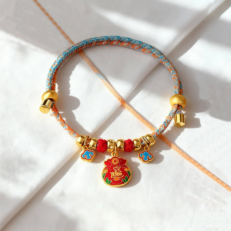 Buddha Stones Colorful String Bead Plaited Fu Character Protection Adjustable Cats Dogs Pet Collar - Money Bag - 40-50cm - image 4