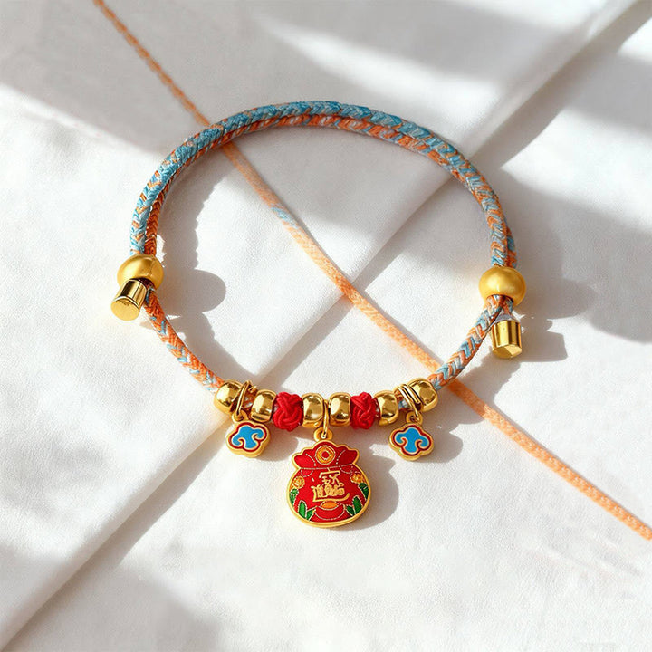 Buddha Stones Colorful String Bead Plaited Fu Character Protection Adjustable Cats Dogs Pet Collar - Money Bag - 40-50cm - image 4