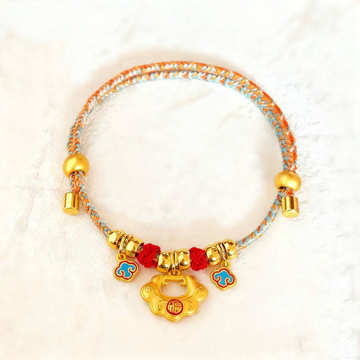 Buddha Stones Colorful String Bead Plaited Fu Character Protection Adjustable Cats Dogs Pet Collar - Ruyi Lock - 40-50cm - image 8