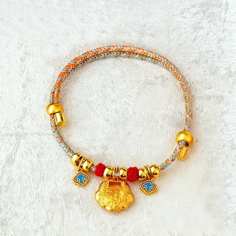 Buddha Stones Colorful String Bead Plaited Fu Character Protection Adjustable Cats Dogs Pet Collar - Lock of a Hundred Blessings - 40-50cm - image 7