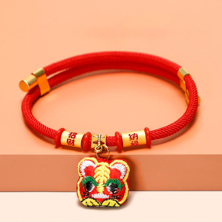 Buddha Stones Red String Plaited Embroidery Tiger Fu Character Protection Adjustable Cats Dogs Pet Collar - image 3