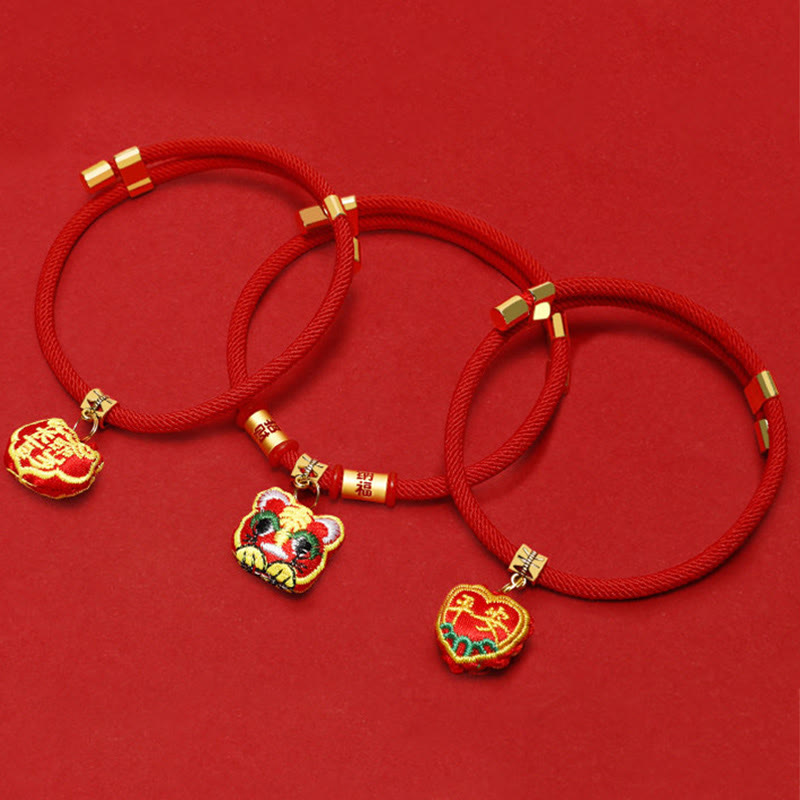 Buddha Stones Red String Plaited Embroidery Tiger Fu Character Protection Adjustable Cats Dogs Pet Collar - image 16